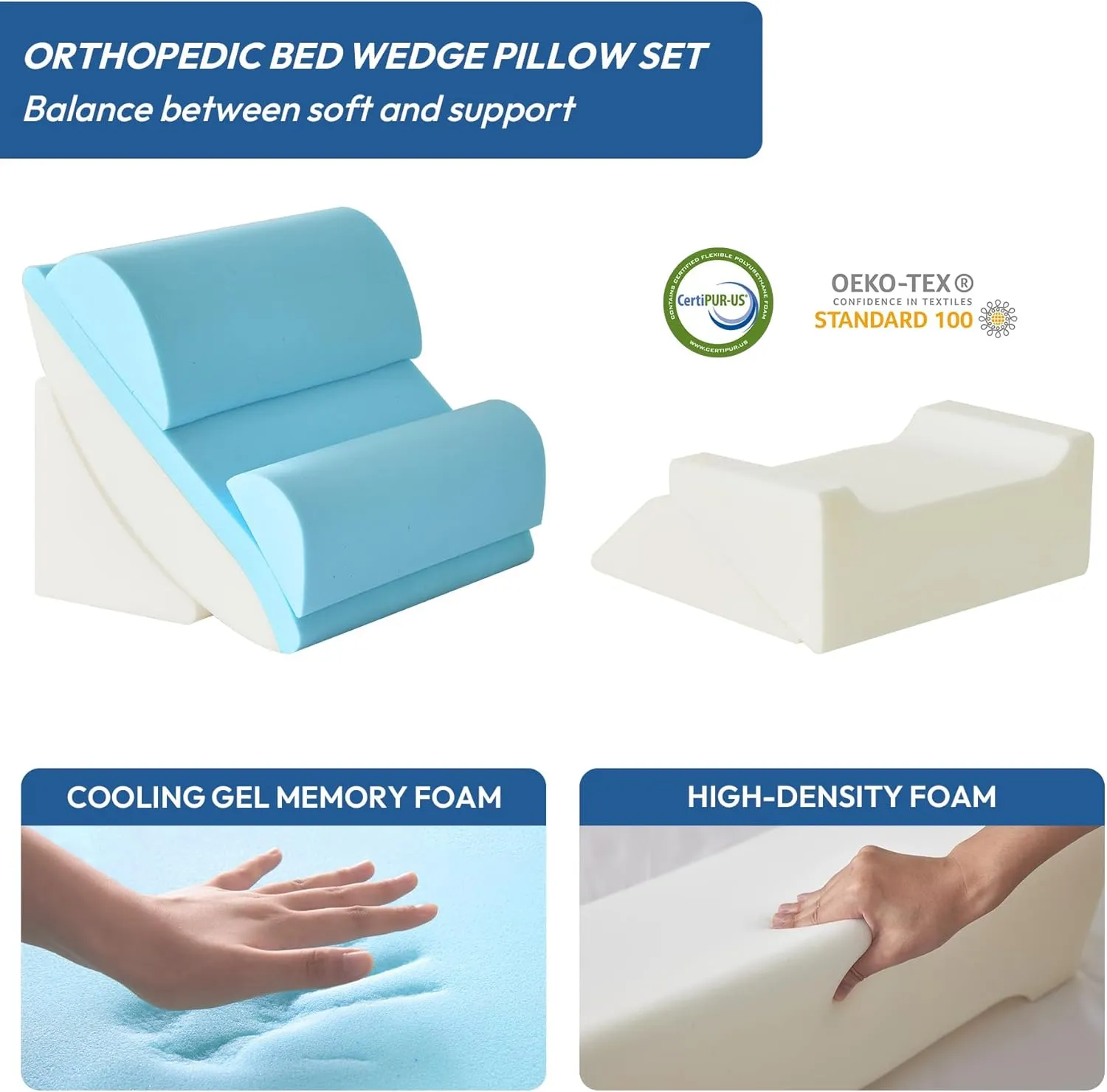 6PCS Wedge Pillow Set for After Surgery, Bed Wedge Pillow Post Surgery, Wedges Pillows for Back Pain Relief, Acid Relux, Sit Up Pillow for Beds, Beds Wedges & Body Positioners, White/Grey
