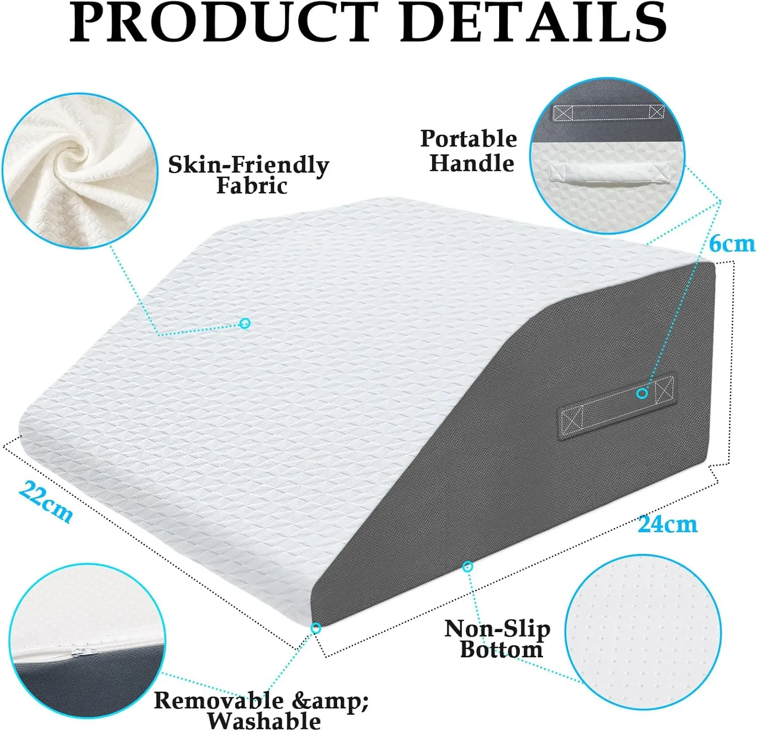 6" Leg Elevation Pillows Memory Foam Leg Support Bed Wedge Pillow Leg Elevated for Sleeping, Leg Pillows Good for Back& Knee& Hip& Ankles