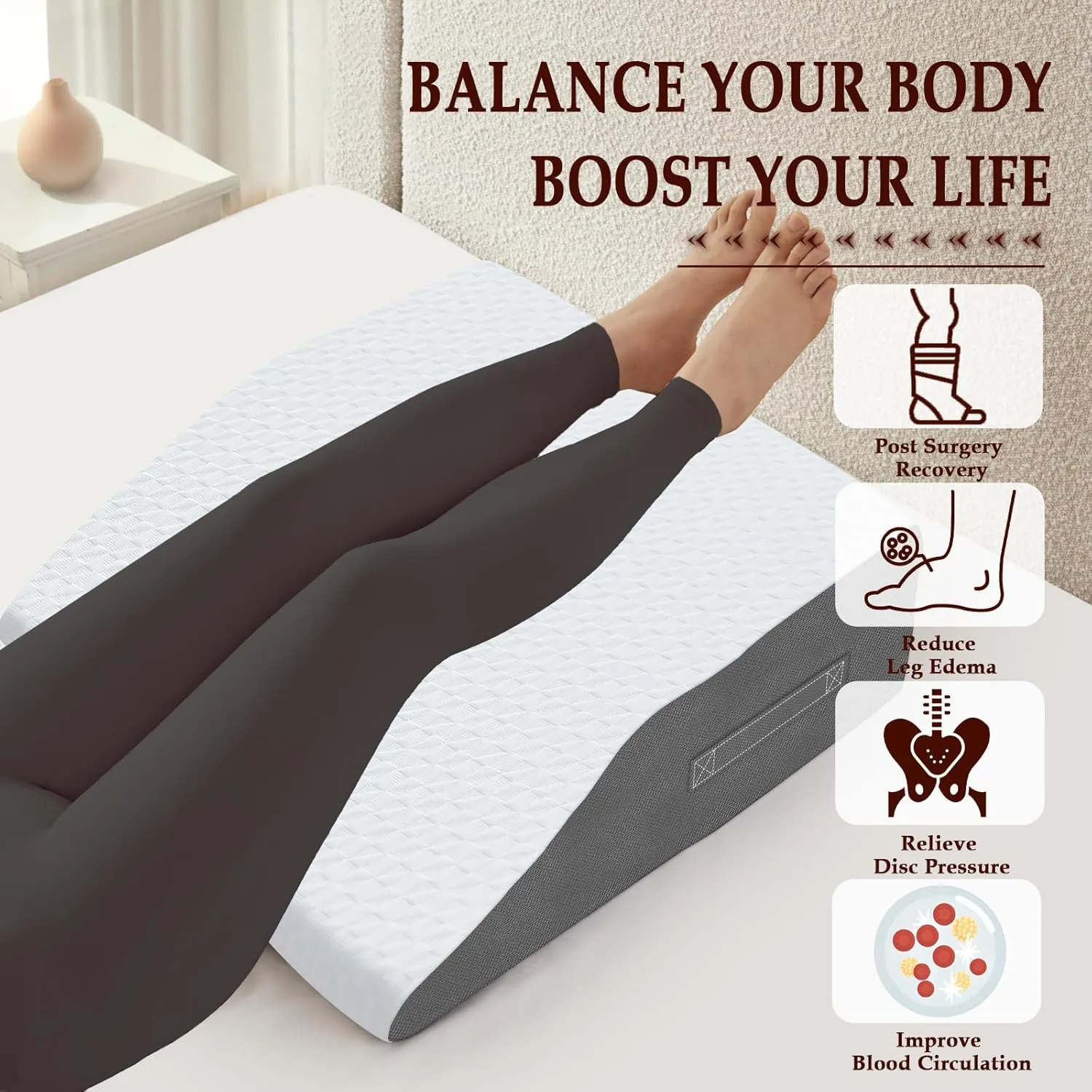 6" Leg Elevation Pillows Memory Foam Leg Support Bed Wedge Pillow Leg Elevated for Sleeping, Leg Pillows Good for Back& Knee& Hip& Ankles