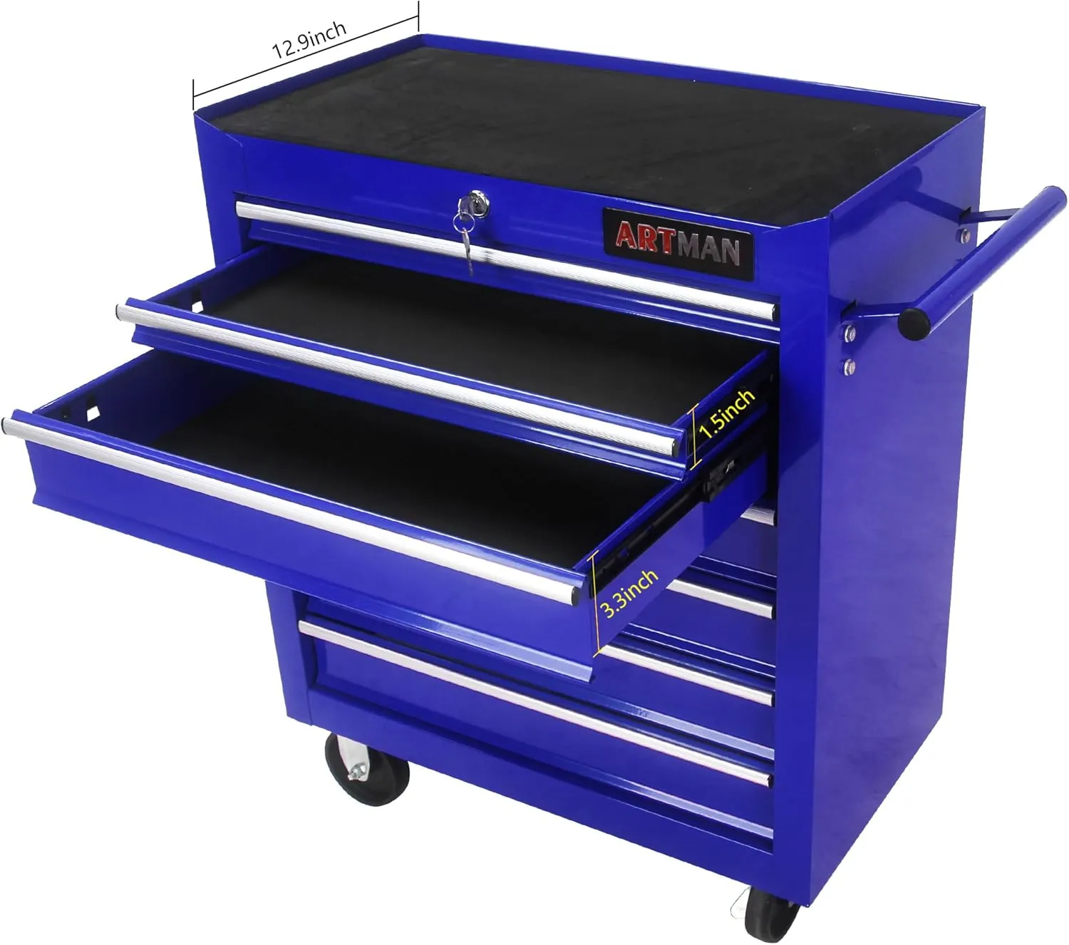 7-Drawer Tool Chest with Rolling Multifunctional Tool Cart, Storage Organizer Cabinets with Key Locking for Garage, Warehouse, Repair Shop (Blue)