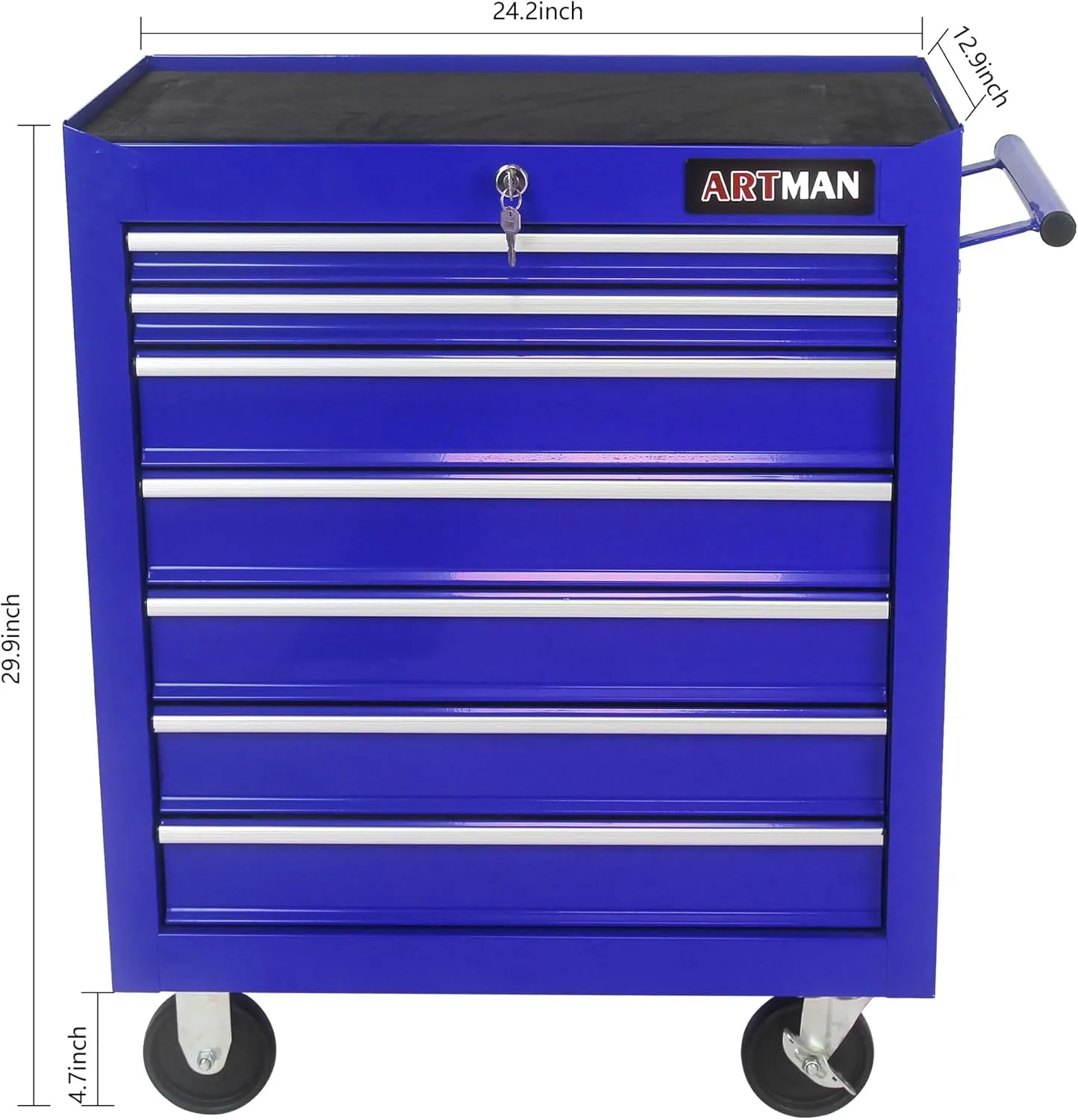 7-Drawer Tool Chest with Rolling Multifunctional Tool Cart, Storage Organizer Cabinets with Key Locking for Garage, Warehouse, Repair Shop (Blue)