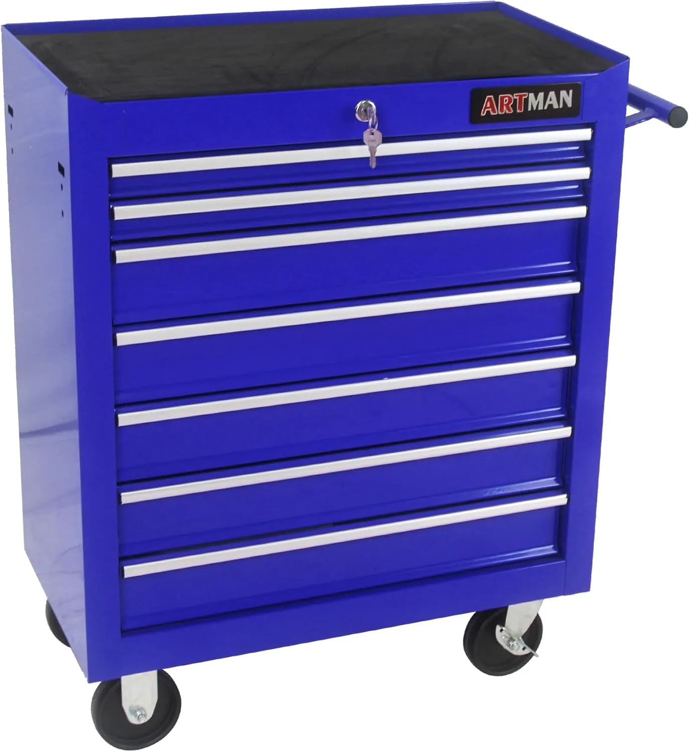 7-Drawer Tool Chest with Rolling Multifunctional Tool Cart, Storage Organizer Cabinets with Key Locking for Garage, Warehouse, Repair Shop (Blue)