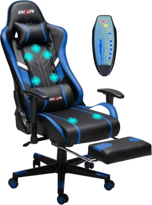 7-Point Massage Gaming Chair, 175° Gaming Recliner with Footrest Ergonomic Computer Office Chair High Back Video Game Chair with Lumbar Support, Upgraded Version Navy Blue