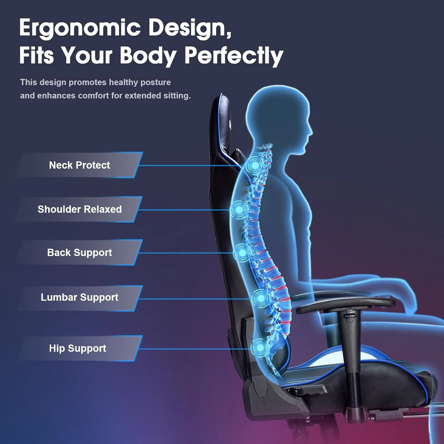 7-Point Massage Gaming Chair, 175° Gaming Recliner with Footrest Ergonomic Computer Office Chair High Back Video Game Chair with Lumbar Support, Upgraded Version Navy Blue
