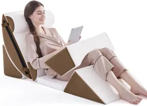 7PCS Orthopedic Bed Wedge Pillow Set for Sleeping, Post Surgery Foam Support Pillow for Back, Neck, Leg Pain Relief and Acid Reflux, Comfortable Adjustable Sitting Back Pillow Brown