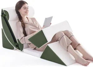 7PCS Orthopedic Bed Wedge Pillow Set for Sleeping, Post Surgery Foam Support Pillow for Back, Neck, Leg Pain Relief and Acid Reflux, Comfortable Adjustable Sitting Back Pillow Green