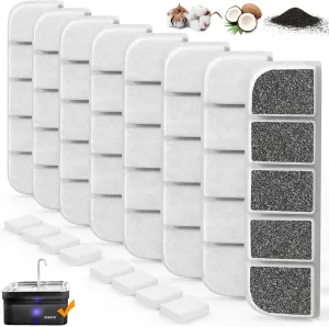 8 Pack Replacement Filters and 8 Pack Pump Sponges for SIBAYS 355oz/2.8Gal/10.5L Large Dog Water Fountain, Made of Coconut Shell Activated Carbon and PP Cotton, Food Grade Water Fountain Filters
