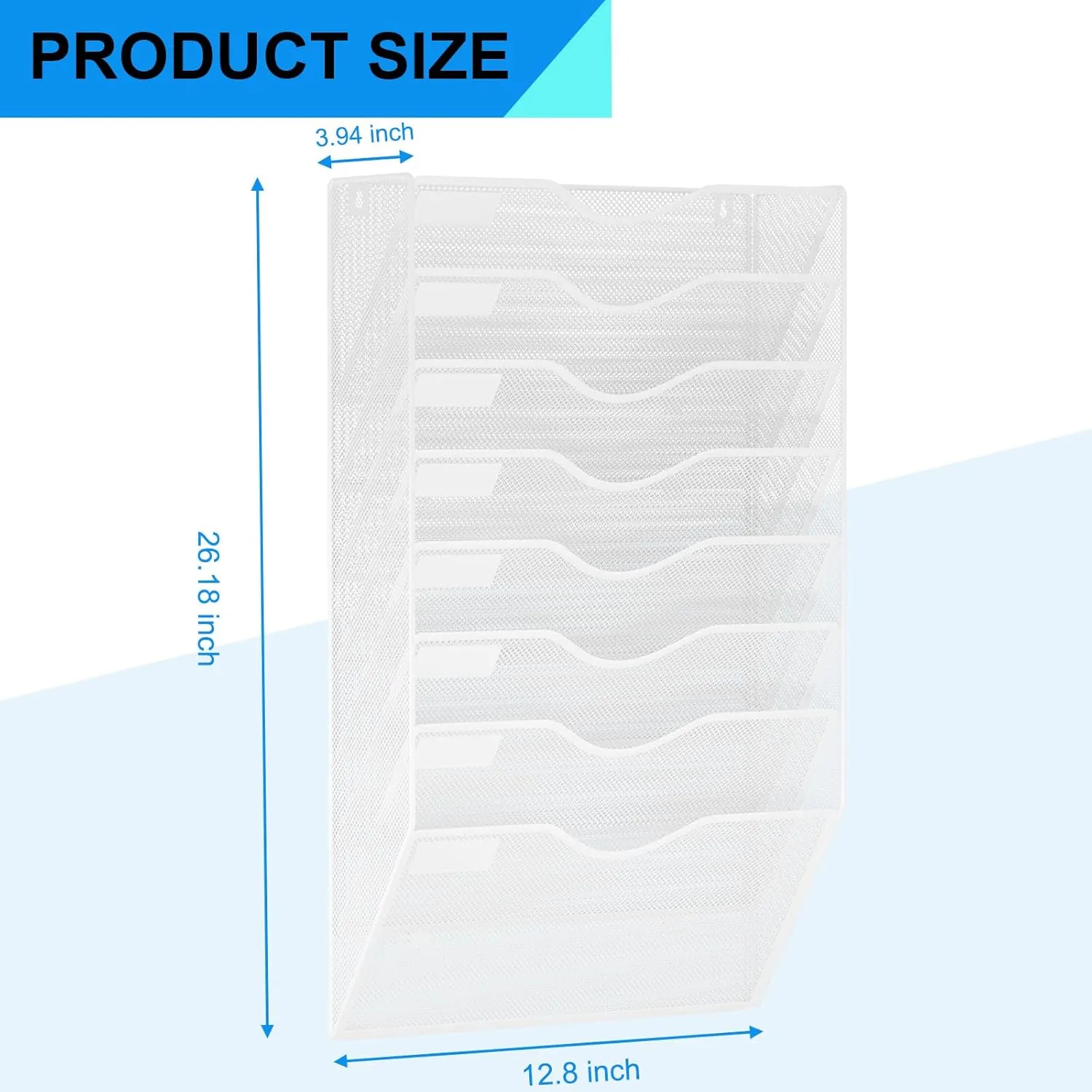 8 Pockets Mesh Hanging Wall File Holder Organizer Wall Mounted Paper Magazine Rack, White