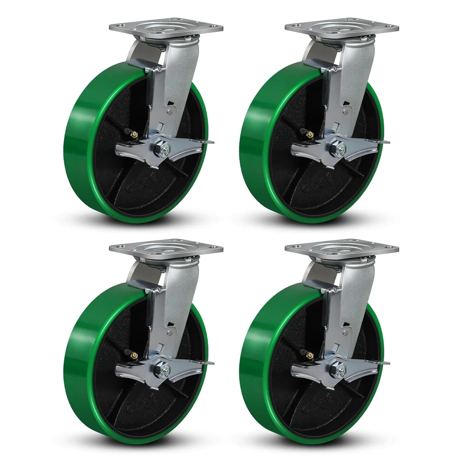 8"x2" Heavy Duty Casters- Polyurethane Casters Wheel, Casters Set of 4 Heavy Duty, Capacity up to 6000 Lb. Use for Platform Truck, U-Boat Cart, Workbenches (4 Brake)