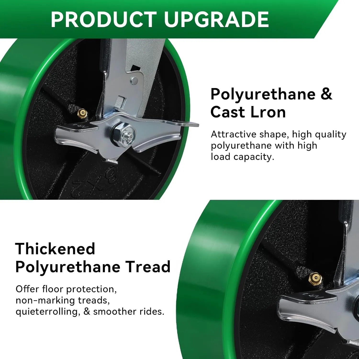 8"x2" Heavy Duty Casters- Polyurethane Casters Wheel, Casters Set of 4 Heavy Duty, Capacity up to 6000 Lb. Use for Platform Truck, U-Boat Cart, Workbenches (4 Brake)