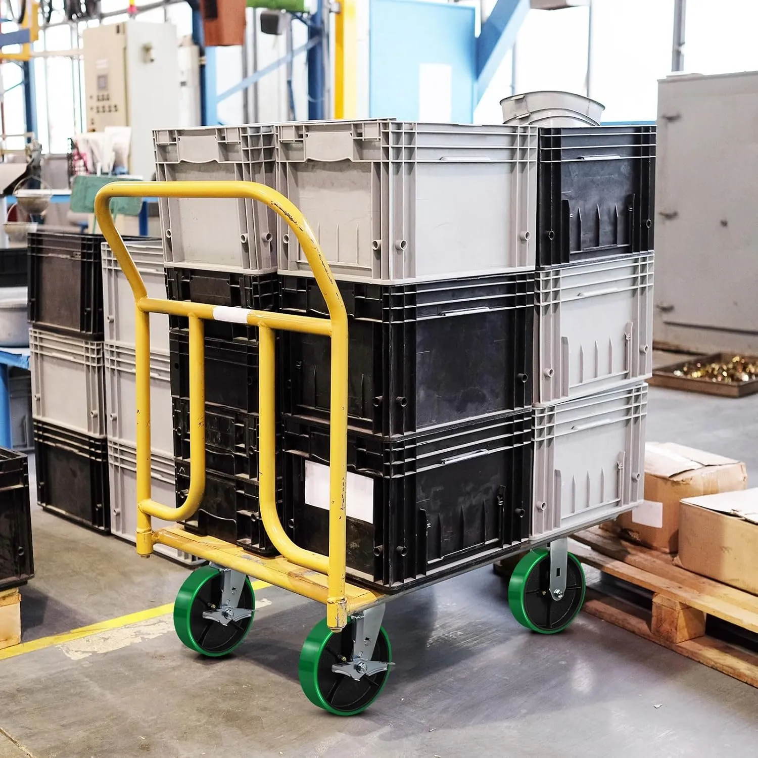 8"x2" Heavy Duty Casters- Polyurethane Casters Wheel, Casters Set of 4 Heavy Duty, Capacity up to 6000 Lb. Use for Platform Truck, U-Boat Cart, Workbenches (4 Brake)