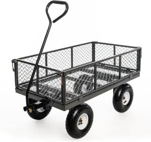 900Lbs Heavy Duty Steel Wagon Garden Carts, Utility Pullable with Removable Folding Sides, All Terrain Wagons for Outdoor, Garden, Farm, Yard, 43" x 21"x 21" inch, Grey