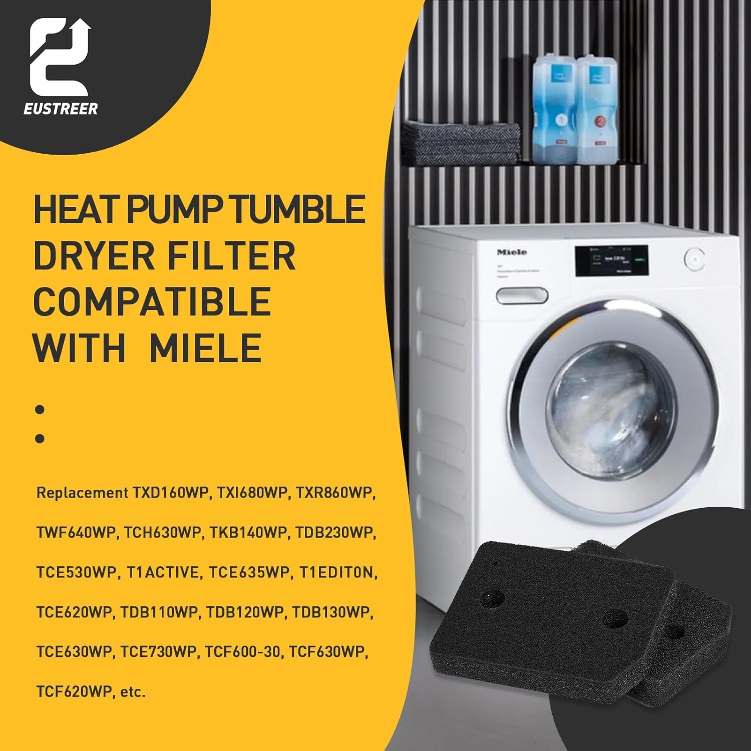 9164761 Plinth Filter Replacement for Miele T1 Dryer - Compatible with Miele T1 Heat Pump Tumble Dryer - Includes 4 Foam Filters - Keep Your Dryer Efficient and Lint-Free