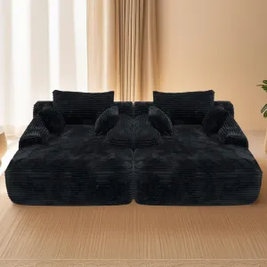 98'' Boneless Chaise Lounge Chair Indoor,Oversized Sofa Couch Bed,Cloud Sleeper Chair Living Room, Memory Foam Corduroy Deep Seat Couchs with 6 Pillows,No Assembly,Black.