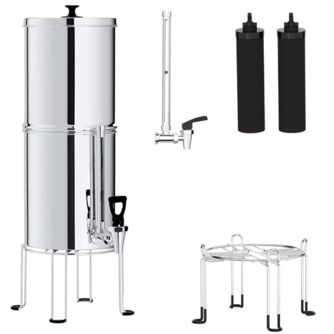 9L Gravity Water Filter Kit - 2 X Carbon Water Filters   Stand