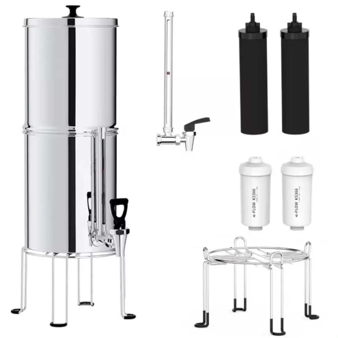 9L Gravity Water Filter Kit - 2 X Carbon Water Filters   Stand
