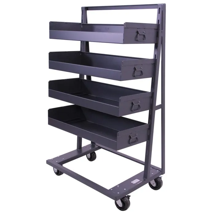 A-Frame Cart | Heavy Duty | Single-sided | 4 Large Trays with Lip | Valley Craft