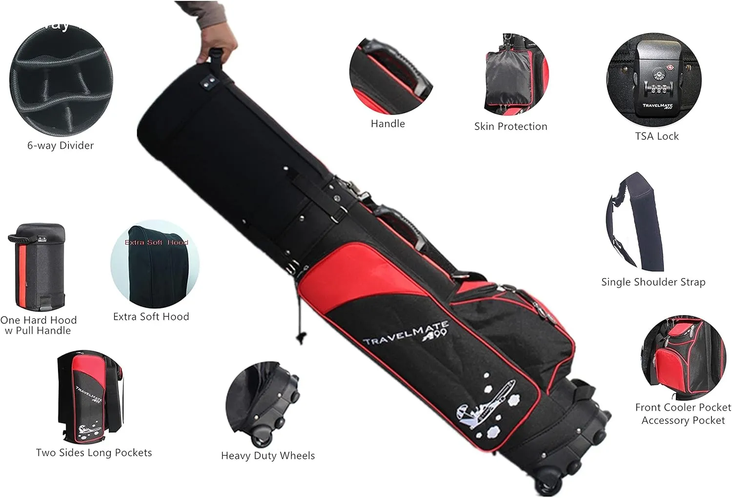 A99 Deluxe Golf Travel Mate CarryOn Rolling Wheel Golf cart Bag case with TSA Lock and Protection Cover