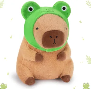 Achwishap Capybara Plush,Cute Plushies Capybara Stuffed Animals,Capybara Plush Toys,Kawaii Plushie Stuffed Toy with Frog Hat Plushies Gift for Kids Adults Birthday(Capybara with Frog Hat,12”)