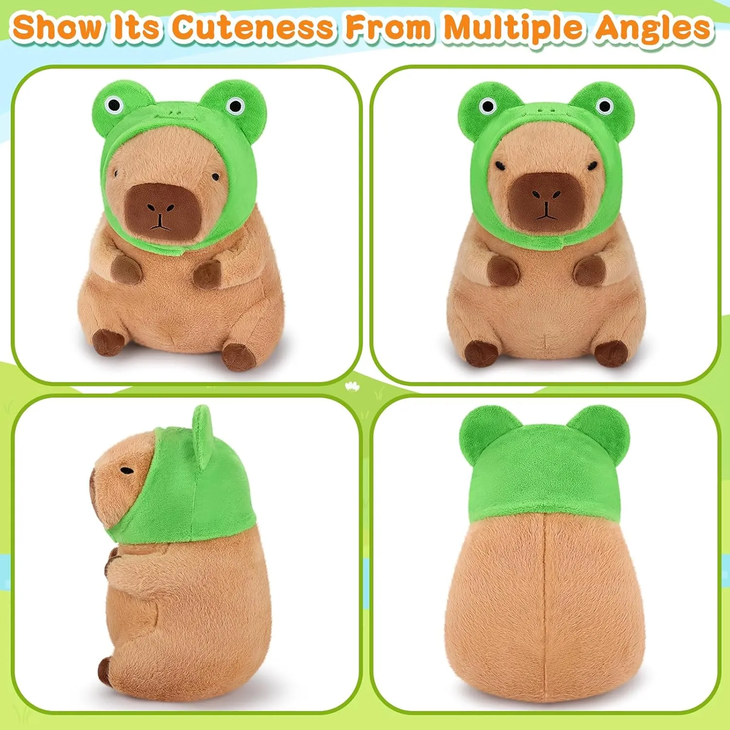 Achwishap Capybara Plush,Cute Plushies Capybara Stuffed Animals,Capybara Plush Toys,Kawaii Plushie Stuffed Toy with Frog Hat Plushies Gift for Kids Adults Birthday(Capybara with Frog Hat,12”)