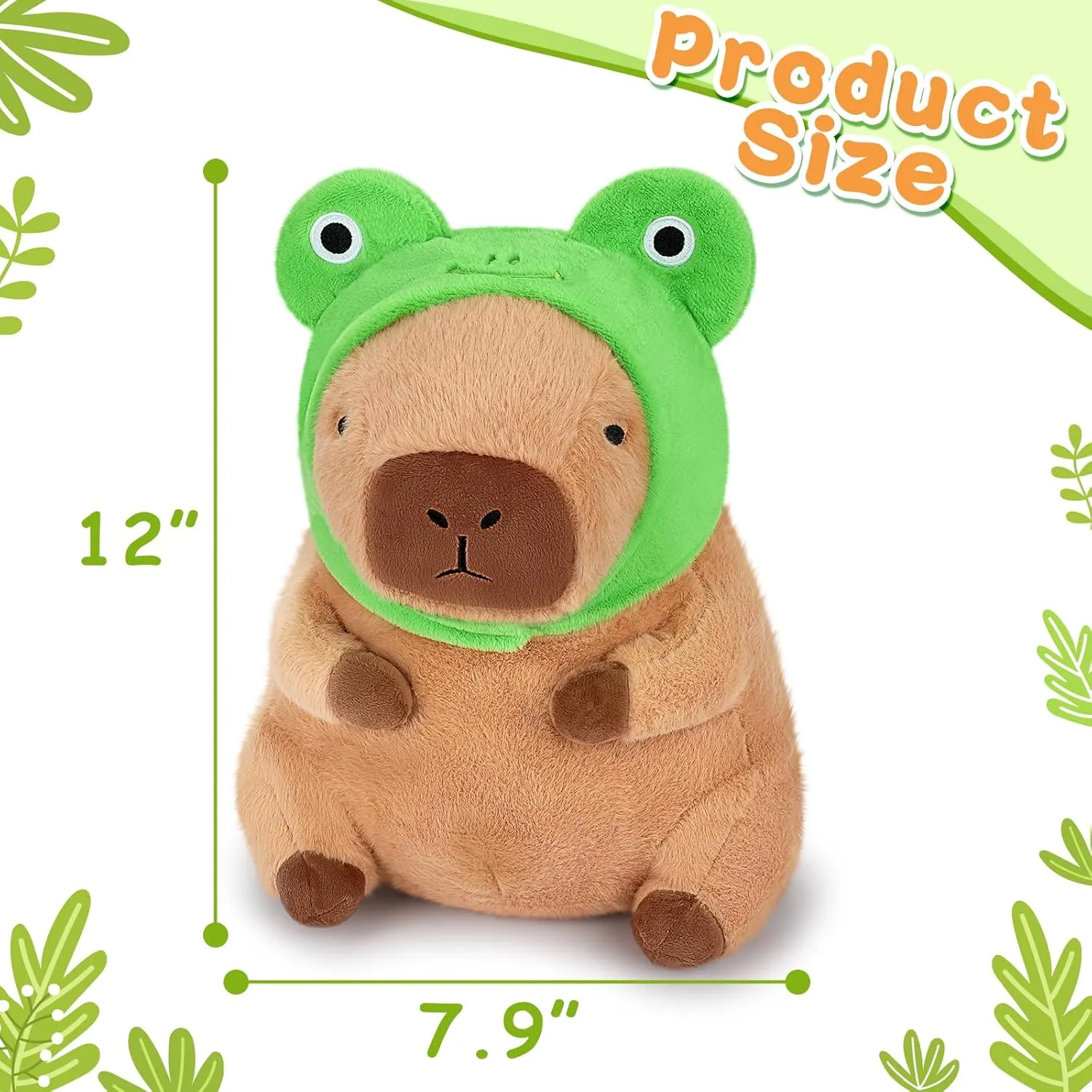 Achwishap Capybara Plush,Cute Plushies Capybara Stuffed Animals,Capybara Plush Toys,Kawaii Plushie Stuffed Toy with Frog Hat Plushies Gift for Kids Adults Birthday(Capybara with Frog Hat,12”)