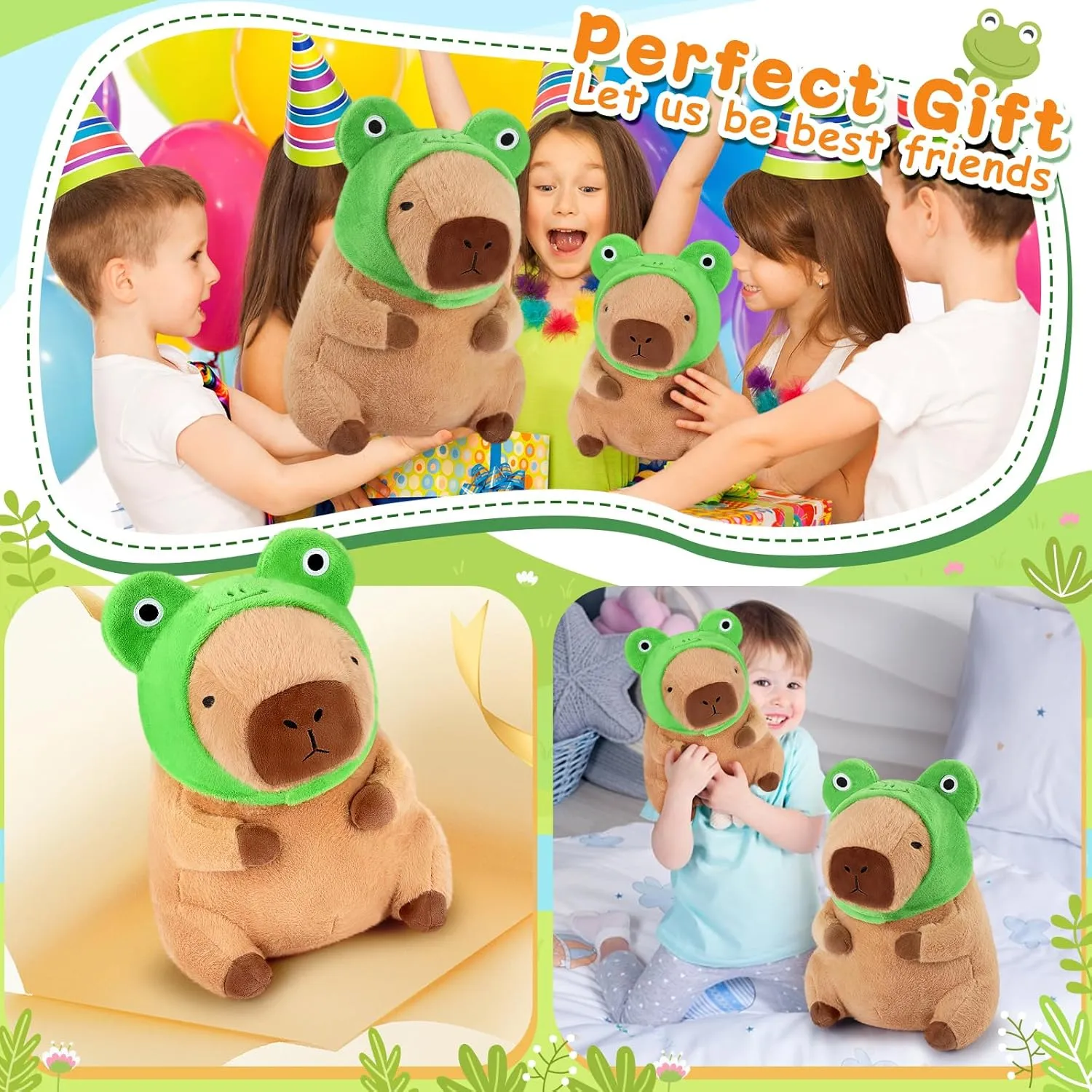 Achwishap Capybara Plush,Cute Plushies Capybara Stuffed Animals,Capybara Plush Toys,Kawaii Plushie Stuffed Toy with Frog Hat Plushies Gift for Kids Adults Birthday(Capybara with Frog Hat,12”)