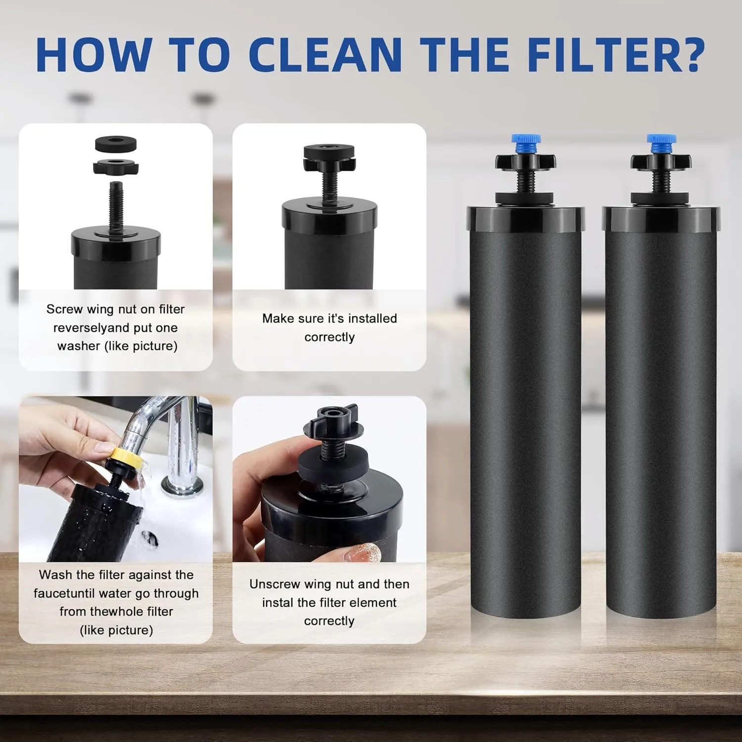 Activated Carbon Water Filters Compatible with Berkey® Gravity Water Filtration System Replace BB9-2® Black Purification Elements, 2 Pack Water Filters for 6000 Gallon Water