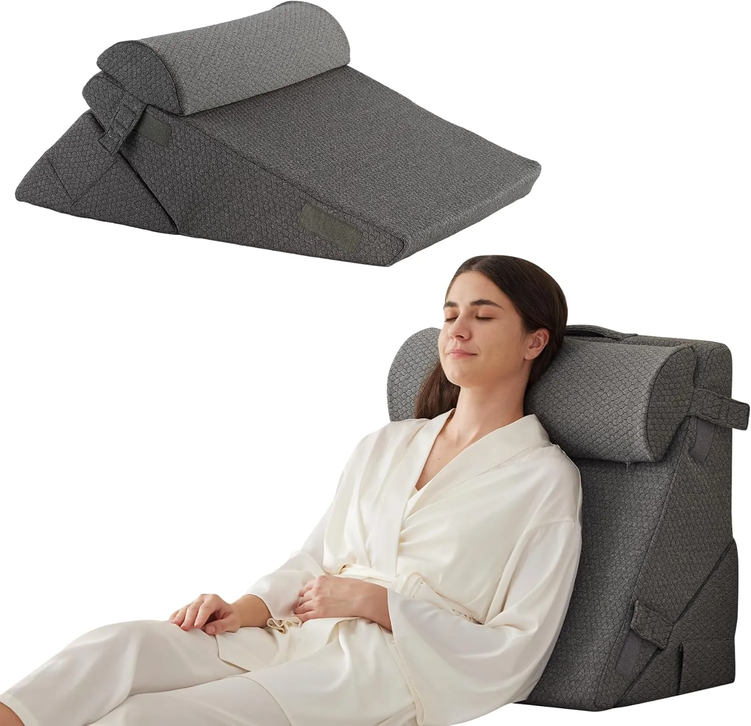 Adjustable 4pcs Bed Wedge Pillow Set, Memory Foam Wedge Pillows Post Surgery for Back, Neck, Leg Pain Relief, Pillow Wedge for Sleeping, Sitting up in Bed, Acid Reflux and GERD, Grey