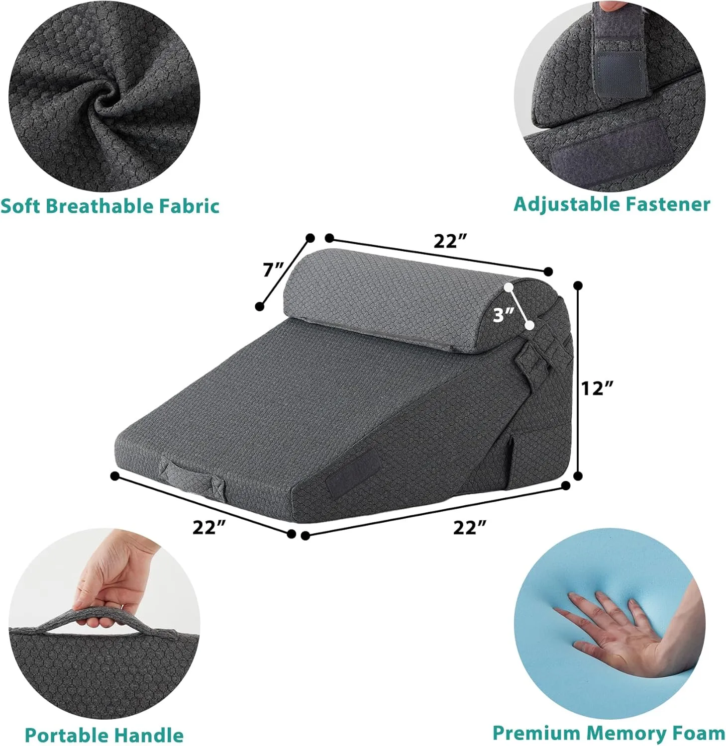 Adjustable 4pcs Bed Wedge Pillow Set, Memory Foam Wedge Pillows Post Surgery for Back, Neck, Leg Pain Relief, Pillow Wedge for Sleeping, Sitting up in Bed, Acid Reflux and GERD, Grey