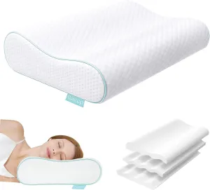 Adjustable Contour Travel Pillow 15.7’’L x 11.0’’W, Memory Foam Pillow with 4 Height Options, Portable Washable Pillow for Neck Pain Relief, Airplane, Hiking & Backpacking (No Storage Bag)