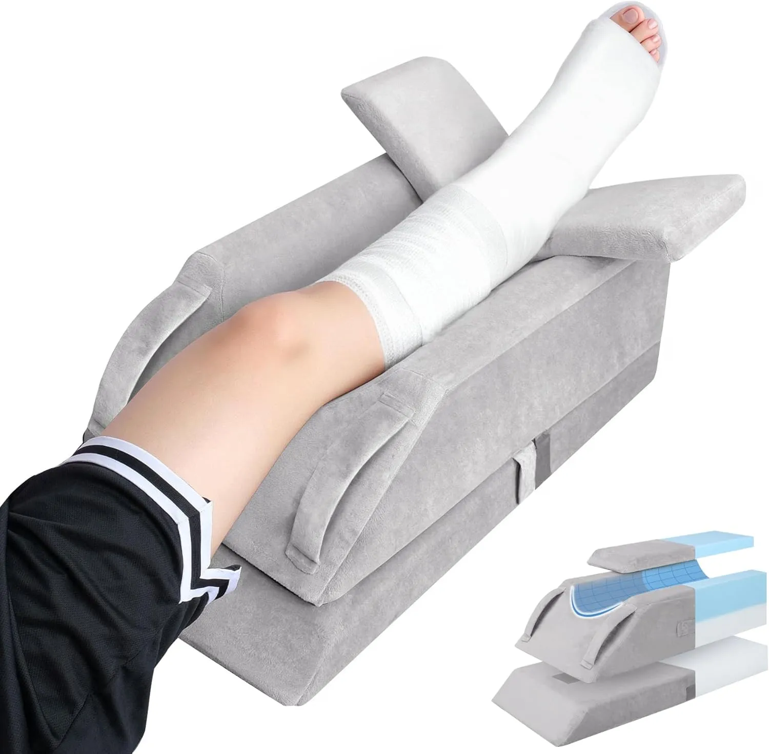 Adjustable Leg Elevation Pillows for Swelling, Single Leg Pillows for After Surgery, Memory Foam Leg Foot Elevation Pillows with Handles and Insert Pad for Ankle Injury, Swelling
