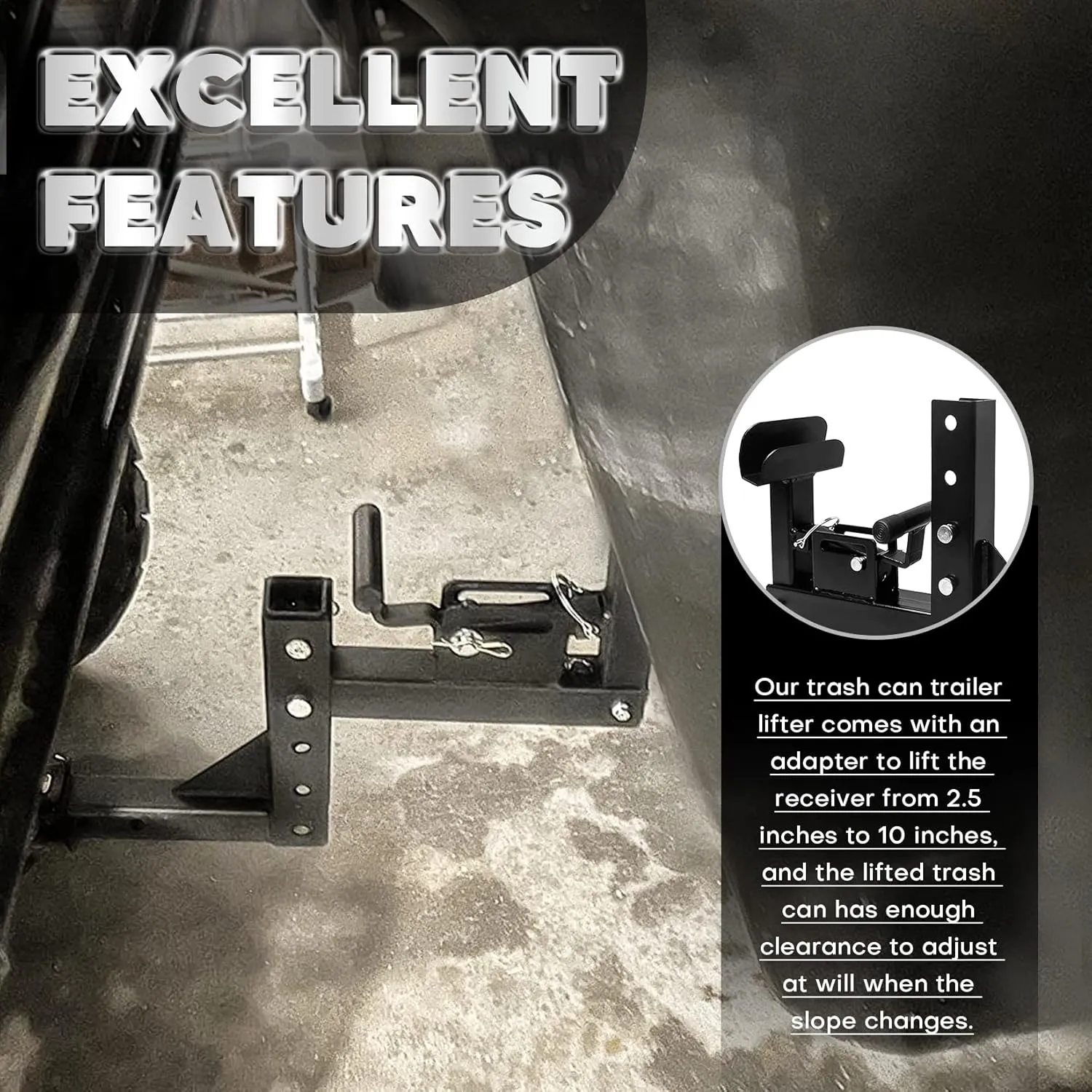 Adjustable Trash Can Transporter Hitch with Adaper Garbage Can Hauler Towing Hitch Carrier with 2'' Hitch Receiver Fits Most Models of Trailers,Trucks,Cars,Golf Carts,ATVs