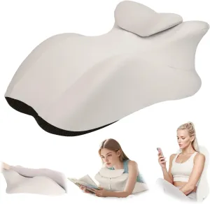 Adult Memory Foam Ergonomic Wedge Prone Pillow, Bed Pillow for Sitting Up, Back, Neck, and Leg Pain Relief, Anti Snoring, Ideal for Massage, Reading, Sleeping, with Removable Washable Cover, Grey