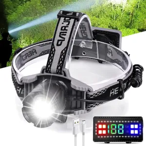 Aikertec Rechargeable Headlamp 1500LM Super Bright, LED Headlamp 80H Runtime, 4 Modes & Zoomable IPX6 Waterproof, Red Light Headlamp for Camping, Fishing, Running