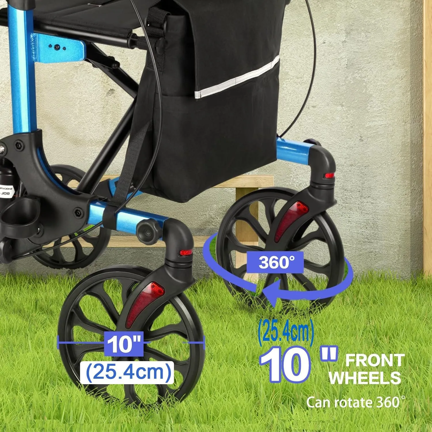 All Terrain Walkers for Seniors, Lightweight Foldable Rollator Walkers with Seat and Brake, Backrest Adjustable Height, 300 lbs Adults Bariatric Rolling Walker 10'' Front and 8'' Rear Wheels