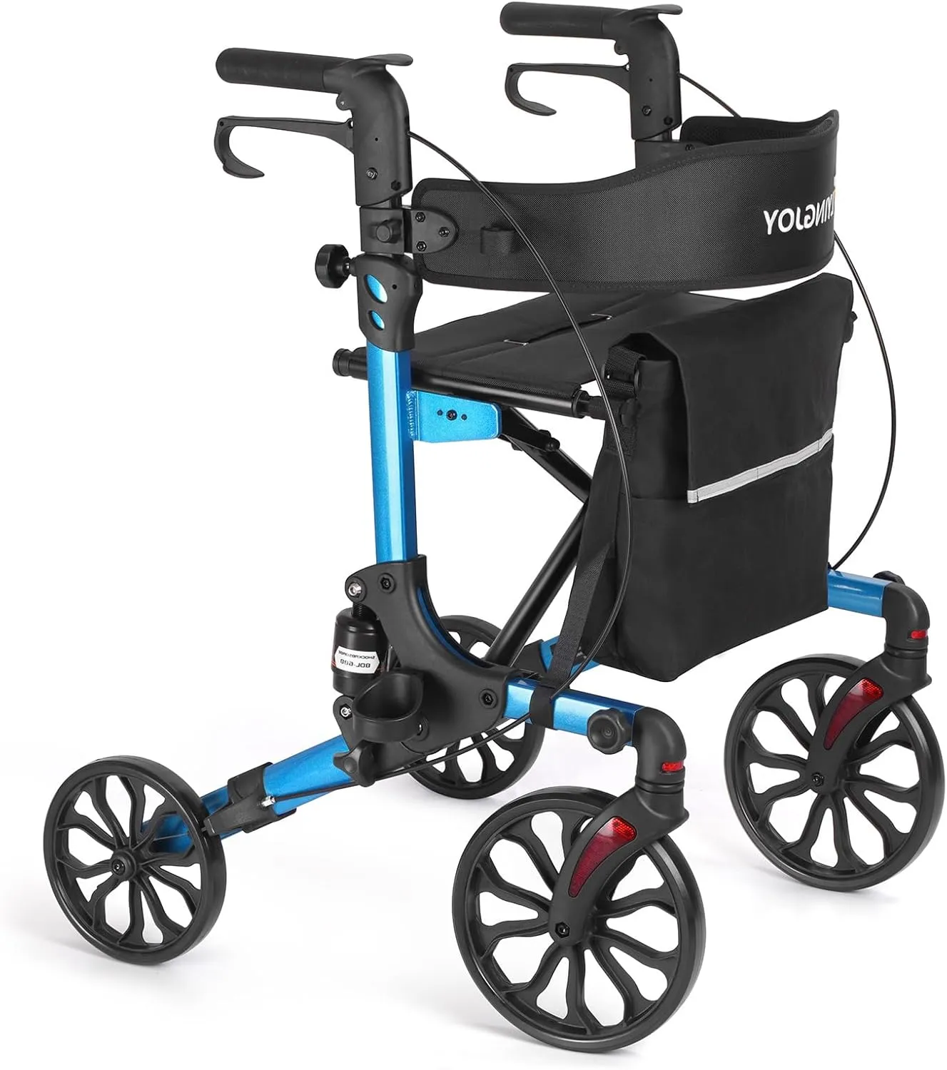 All Terrain Walkers for Seniors, Lightweight Foldable Rollator Walkers with Seat and Brake, Backrest Adjustable Height, 300 lbs Adults Bariatric Rolling Walker 10'' Front and 8'' Rear Wheels