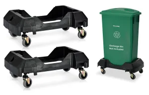 Alpine 16/23 Gallon Slim Trash Can Dolly 2 Pack - 4 Wheels Rectangular Plastic Rolling Garbage Can Dolly, Trash Can Wheels, Trash Can Roller Base, Commercial Trash Can Cart, Holds Up to 200lbs, Black