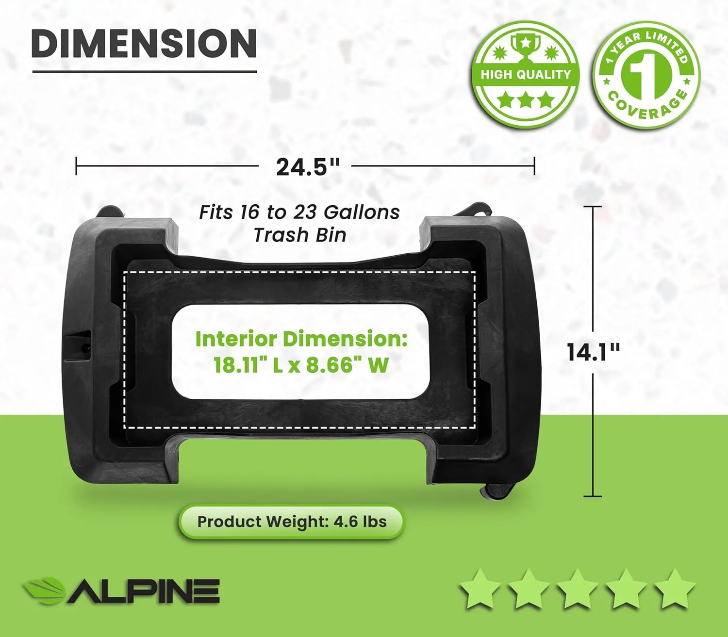 Alpine 16/23 Gallon Slim Trash Can Dolly 2 Pack - 4 Wheels Rectangular Plastic Rolling Garbage Can Dolly, Trash Can Wheels, Trash Can Roller Base, Commercial Trash Can Cart, Holds Up to 200lbs, Black