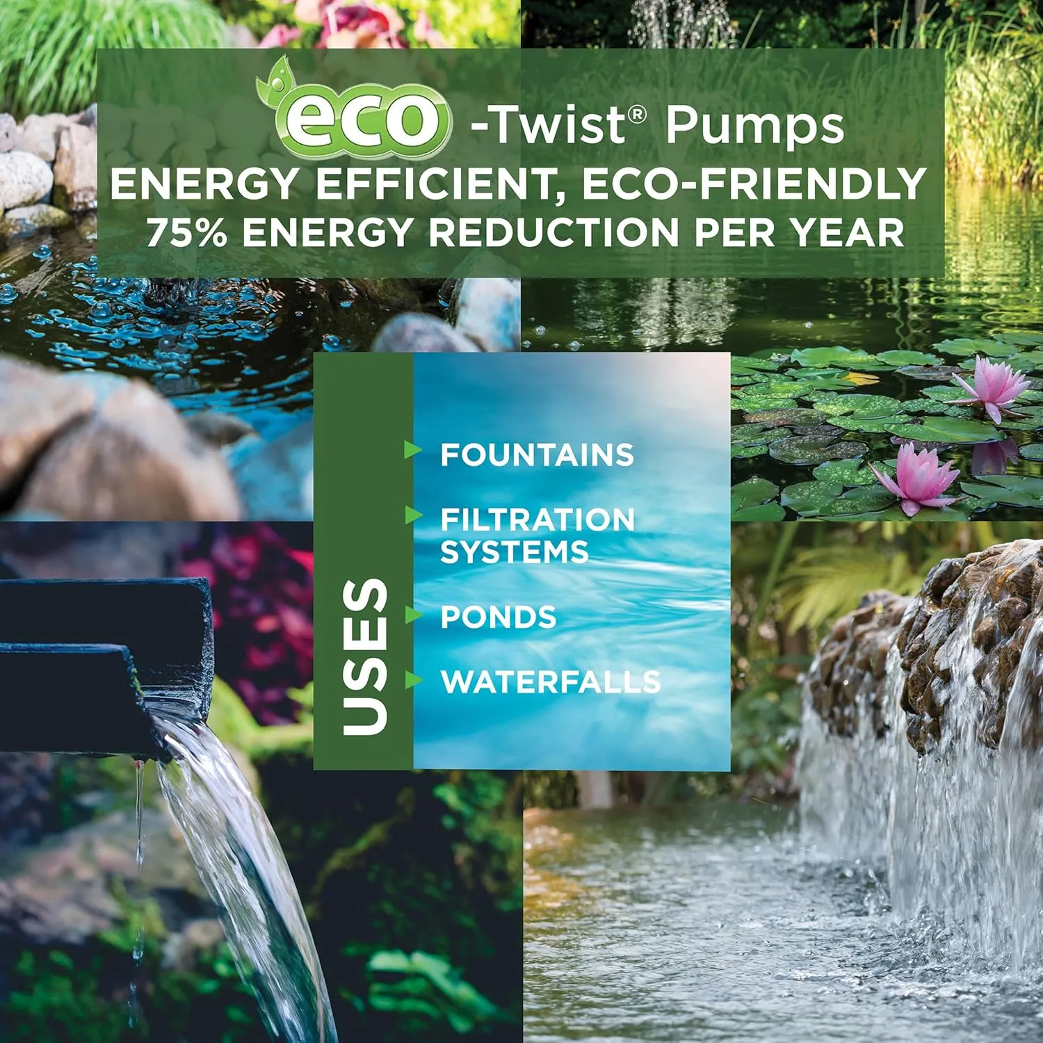 Alpine Corporation Eco-Twist Energy-Saving 3000GPH Pond Pump with 33-ft. Cord