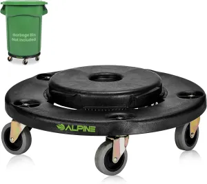 Alpine Rolling Brute Trash Can Dolly - Trash Can Dolly with Wheels/Trash Can Roller Base for Round 20, 32, 44, or 55 Gallon Garbage Bins, Heavy Duty Holds Up to 500lbs (Black)