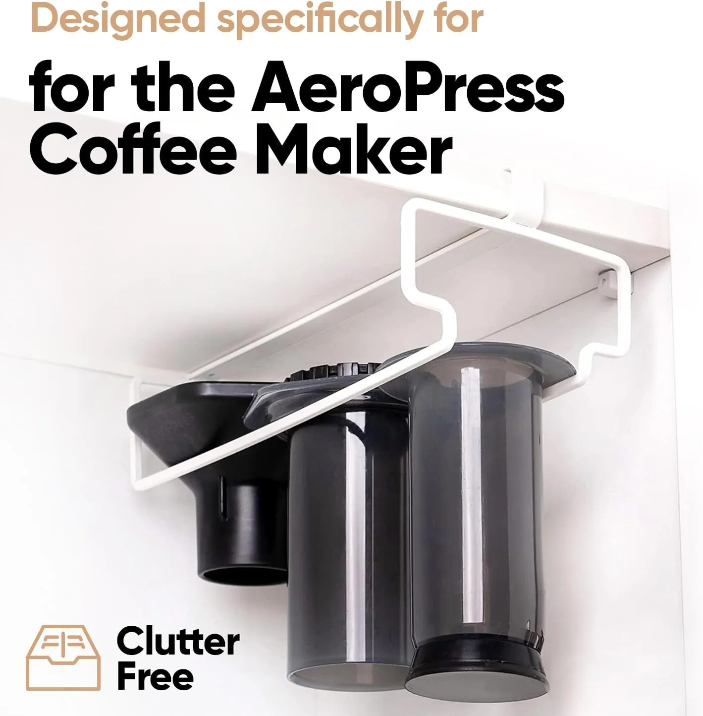 Altura The RACK: Hanging Shelf Rack for AeroPress Coffee Maker. Accessories, Organizer, Storage, Holder, Stand, Caddy (White)