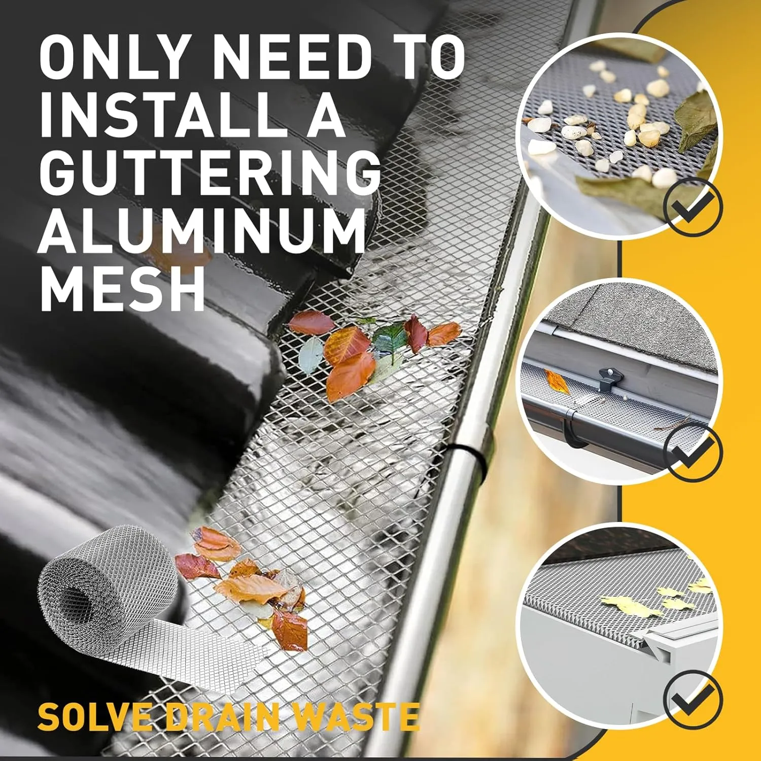 Aluminum Gutter Guard 6 Inch x 25 Feet Roll, Aluminum Leaf Filter Gutter Protection, Leaf Guard Protects from Branches, Leaves, Debris, Easy Install, Does Not Rust