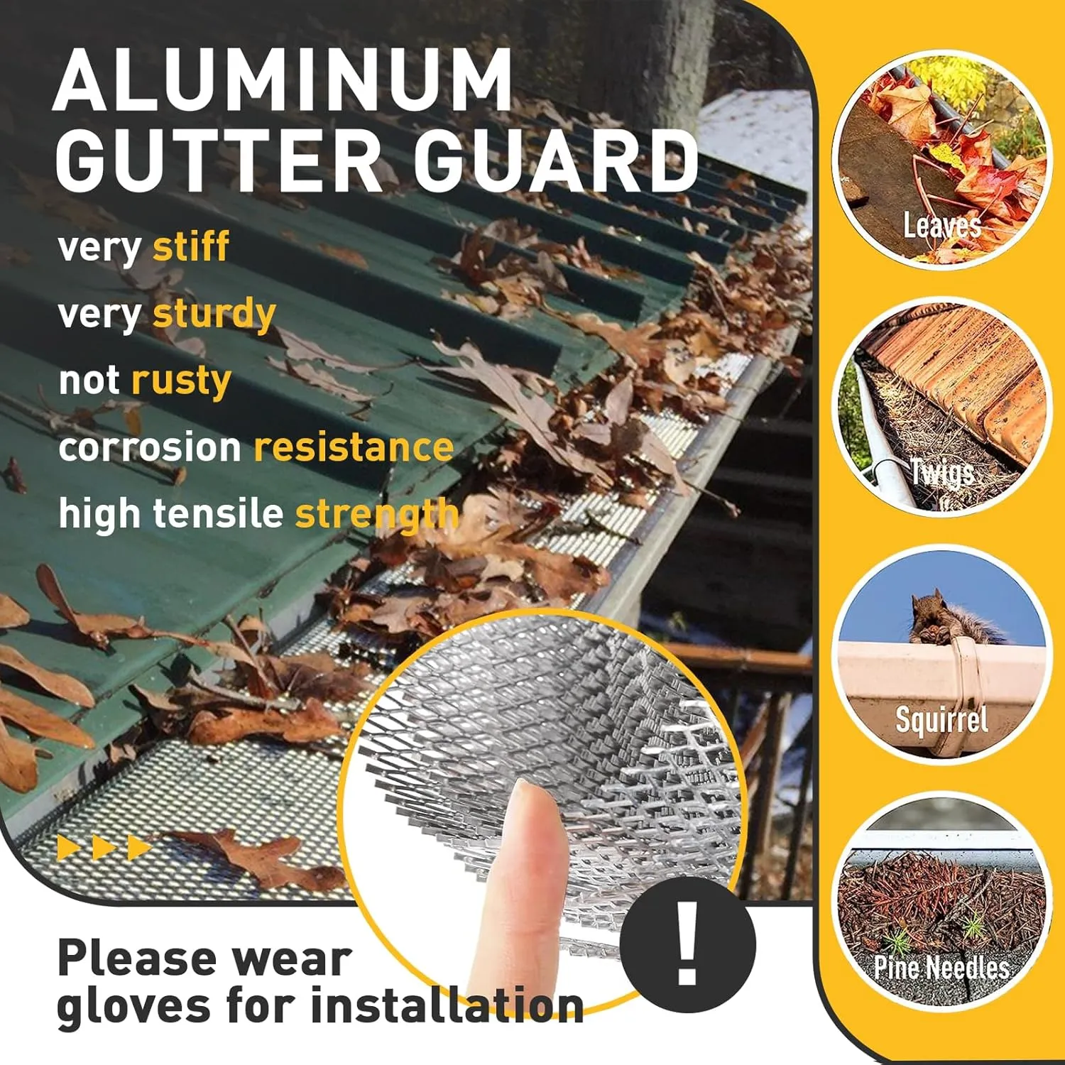 Aluminum Gutter Guard 6 Inch x 25 Feet Roll, Aluminum Leaf Filter Gutter Protection, Leaf Guard Protects from Branches, Leaves, Debris, Easy Install, Does Not Rust