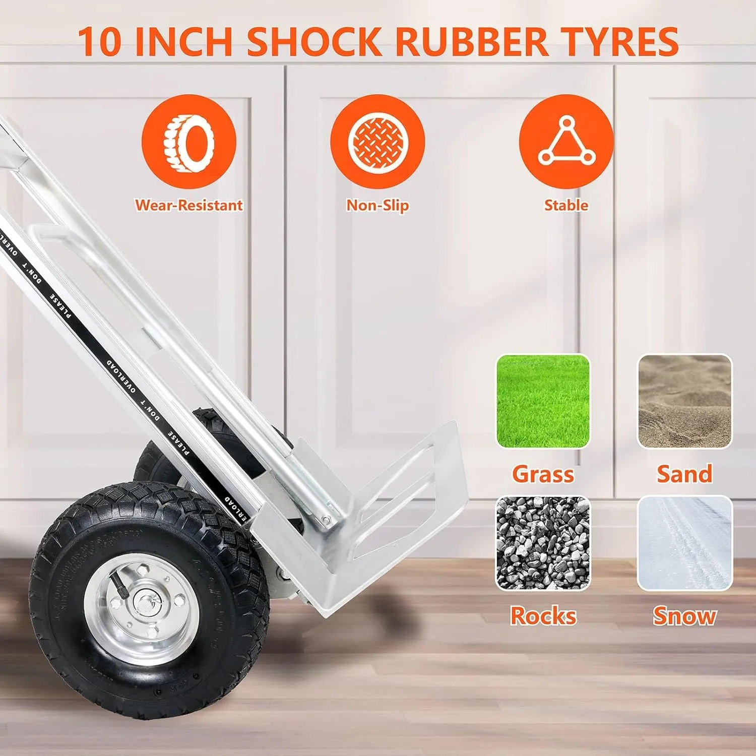 Aluminum Hand Truck 600 LBS Capacity, Handle Heavy Duty Industrial Dolly with 10" Pneumatic Tire and 2 Elastic Cords, Platform Cart for Transport and Moving in Home, Office, Warehouse, Supermarket