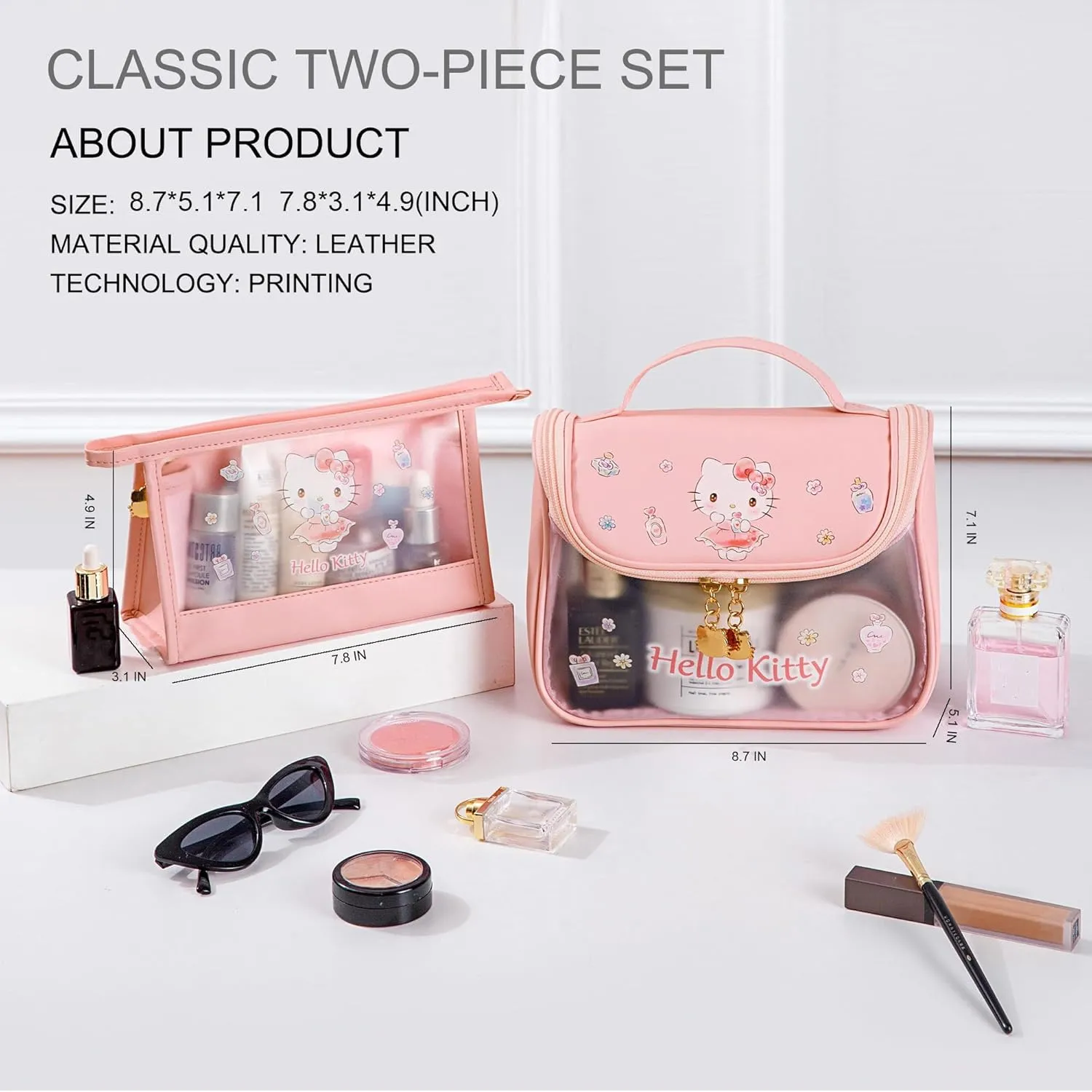 AmBealla Cosmetic Bag Large Makeup Travel Case with Brush Holder, Waterproof Makeup Bag Organizer with Hanging Hook, Travel Toiletry Bag for Women, Sweet & Stylish for Girls