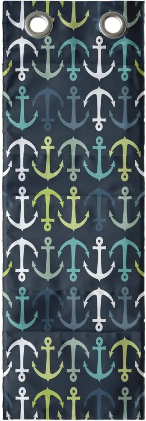 Ambesonne Anchor Hanging Pocket Organizer, Aquatic Maritime Pattern with up and Down Anchors Sailing Travel Vacation, Printed Polyester Storage Bag with Pockets, 9" x 27", Dark Blue Green White