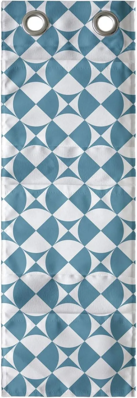 Ambesonne Crazy Art Hanging Pocket Organizer, Diagonal Circles in Squares Interpretation Graphical Abstract Design, Printed Polyester Storage Bag with Pockets, 9" x 27", Sea Blue and White