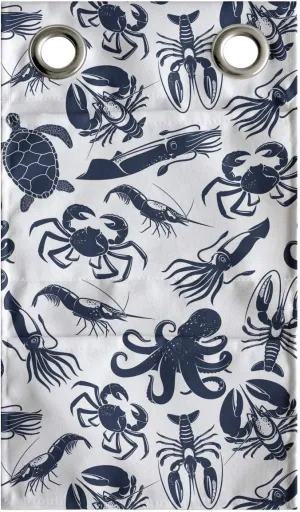 Ambesonne Nautical Hanging Pocket Organizer, Sea Creatures Demonstration in Monotone Design Octopus Lobster Crab, Printed Polyester Storage Bag with Pockets, 9" x 16", Dark Violet Blue White