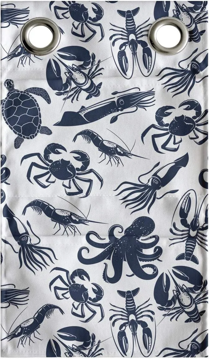 Ambesonne Nautical Hanging Pocket Organizer, Sea Creatures Demonstration in Monotone Design Octopus Lobster Crab, Printed Polyester Storage Bag with Pockets, 9" x 16", Dark Violet Blue White