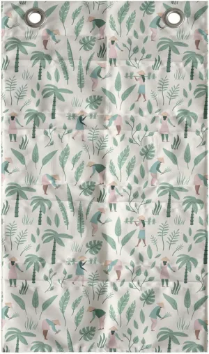Ambesonne Rural Hanging Pocket Organizer, Vietnamese People in The Rainforest Palm Trees Exotic Jungle Foliage Travel, Printed Polyester Storage Bag with Pockets, 21" x 31", Seafoam Rose Ivory